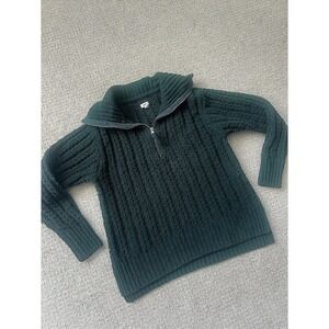 Aerie Cozy Chenille Quarter Zip Sweater Size XS Green Textured Knit